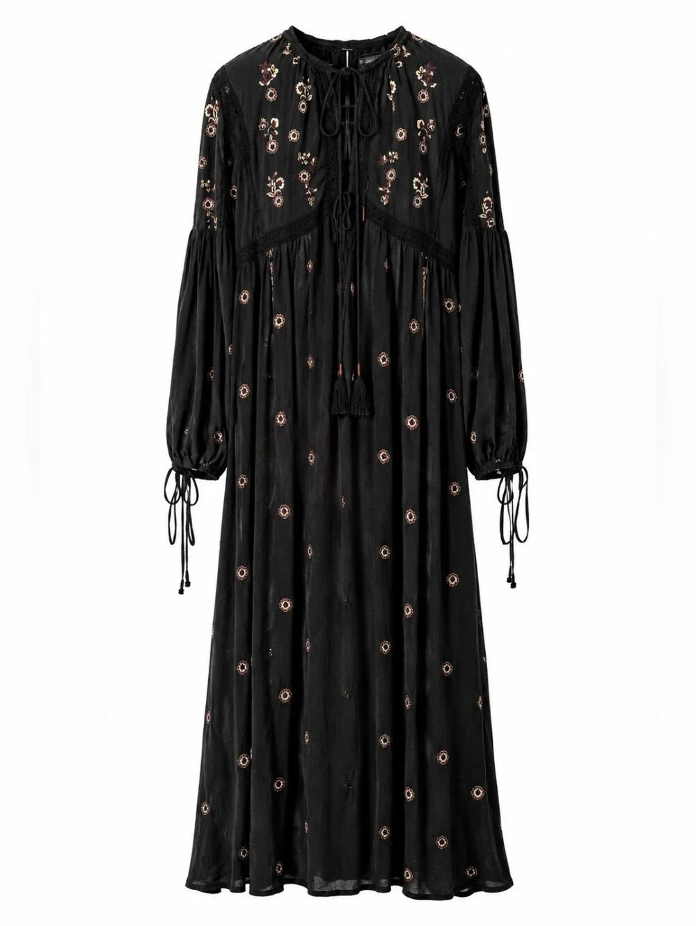 Free People Intimately Black Floral Chasing Spring Maxi Bodysuit, M, Embroidered - Picture 1 of 16